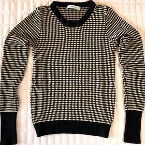 Zara Long Sleeve Black and Tan Dot Pattern Crewneck Sweater